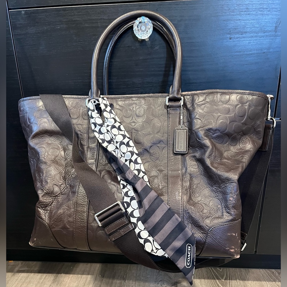 COACH Gotham Weekender Duffle Bag 45 Maxi Brown Signature Leather Coach Twilly